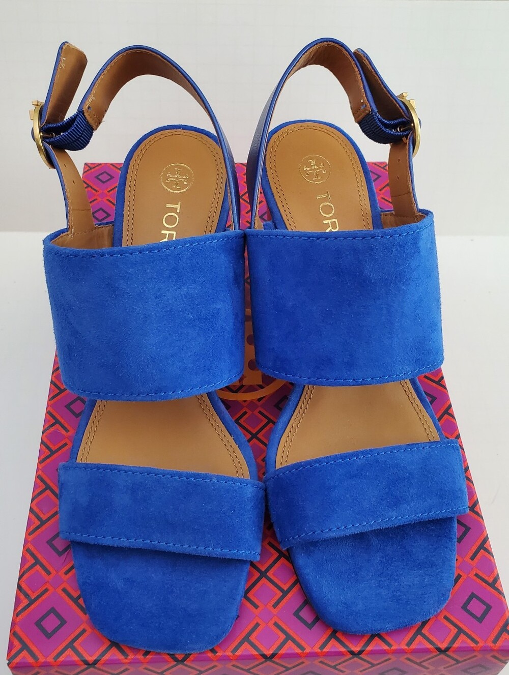 Tory Burch Selby 75mm Cobalt Blue Suede Block Heel Sandals 7.5